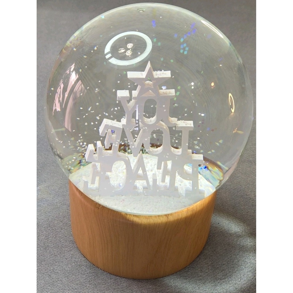 Nordstrom Christmas Snow Globe Natural Wood Base Light Up Joy Love Peace Holiday